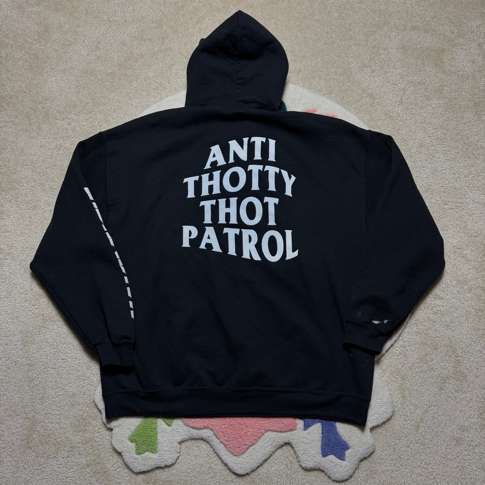 Nakimushi Anti Thotty Thot Patrol Hoodie Black XL Fits Large Streetwear Graphic
